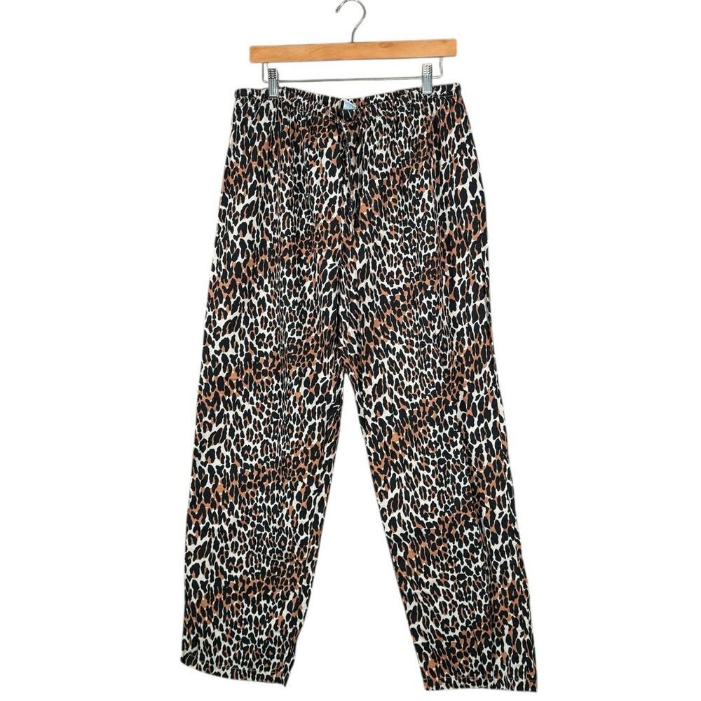 Allison Rhea 100% Cotton Pajama Set Leopard Print Button Top Pants Medium - Picture 9 of 13